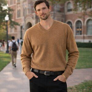 Turnbury sweater sz XL V-Neck 100% Extra Fine Merino Wool Pullover light brown